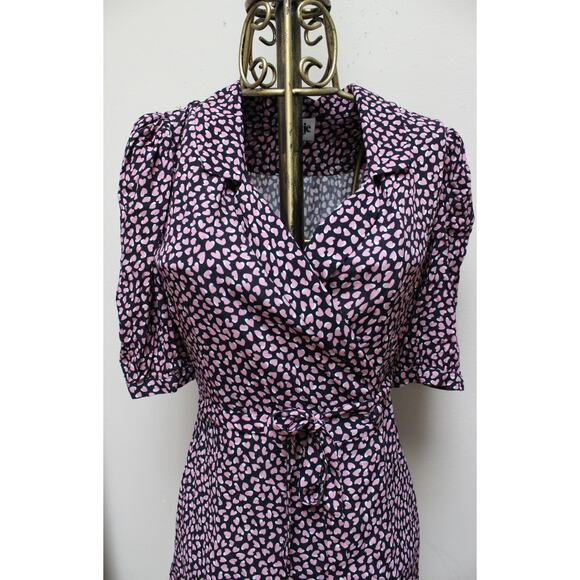 Rouje Louison Marine Heart Black Pink Wrap Mini Dress Size 34/US 2 - Picture 3 of 5